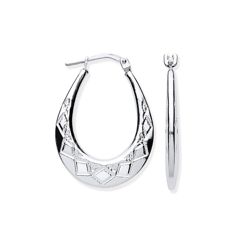 925 Sterling Silver 25mm Diamond Cut Oval Creoles
