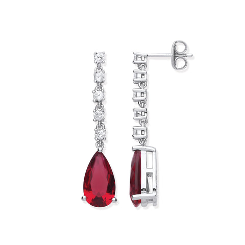 925 Sterling Silver Ruby Red Pear Shape CZ Drop Earrings