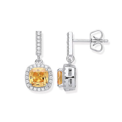 925 Sterling Silver Yellow CZ Drop Earrings