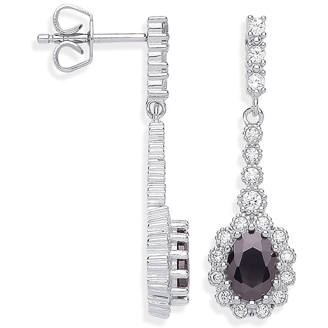 925 Sterling Silver Black Cluster Cz Drop Earrings