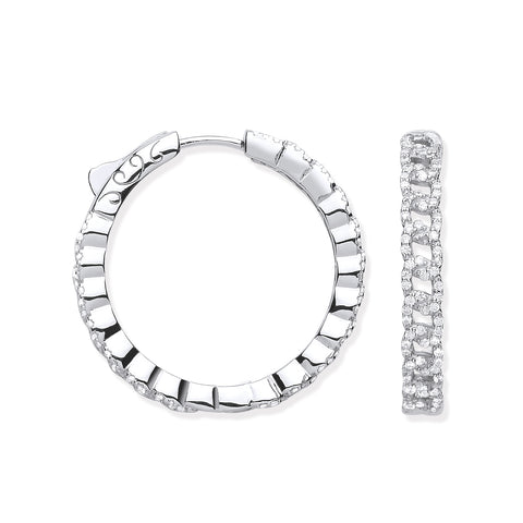 925 Sterling Silver 30mm Curb Chain Link CZ Hoop Earrings