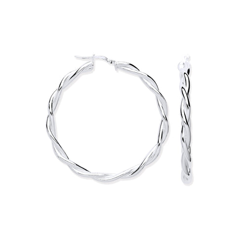 925 Sterling Silver 40mm Twist Hoop Earrings
