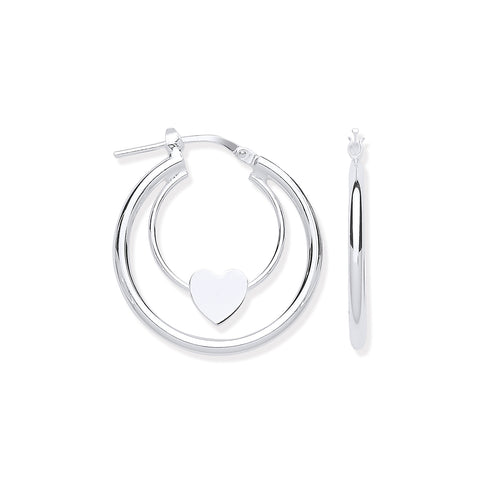 925 Sterling Silver 22mm Double Heart Hoop Earrings