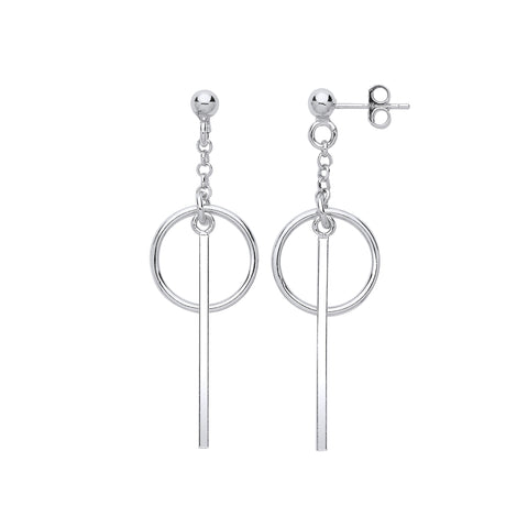 925 Sterling Silver Pin & Circle Drop Earrings