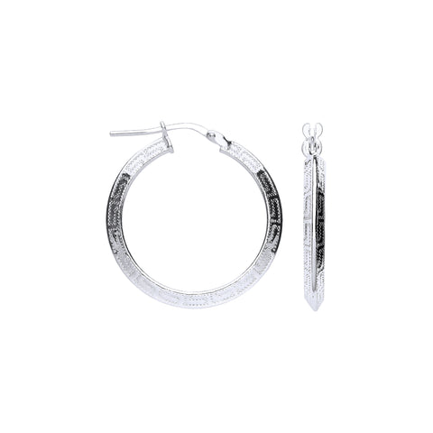 925 Sterling Silver Greek Key 25mm Hoop Hollow Earrings