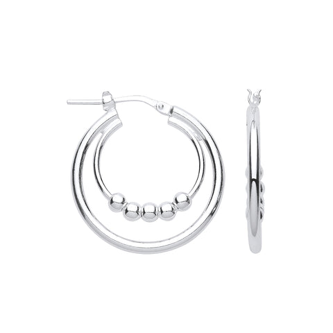 925 Sterling Silver 25mm Double Hoop with beads Earrings