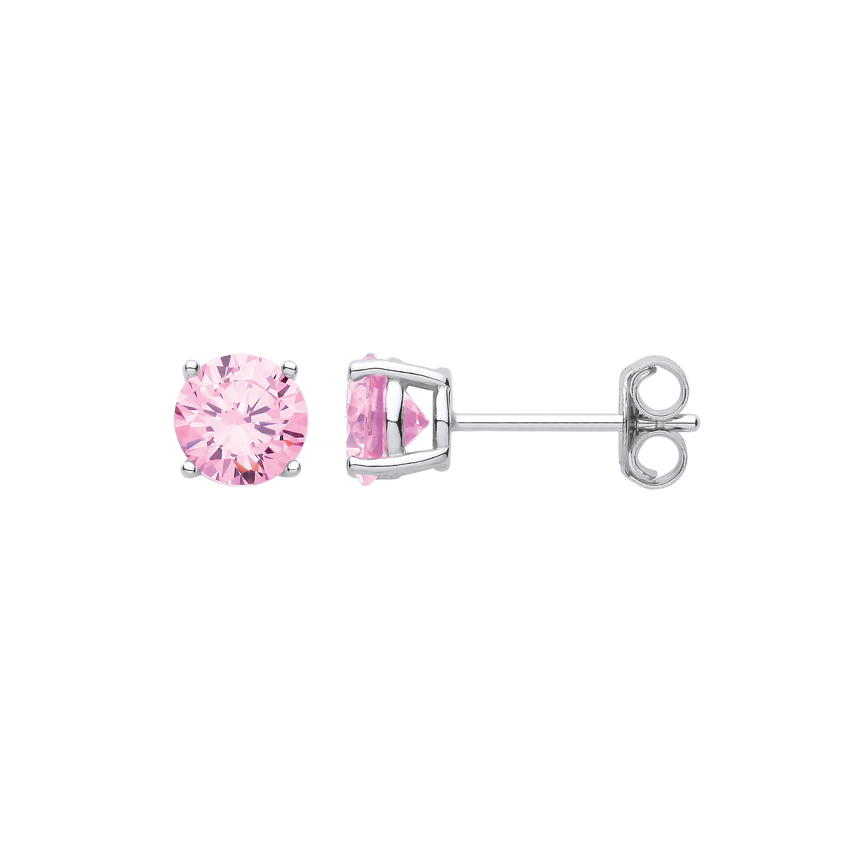 925 Sterling Silver Pink Cubic Zirconia Round Brilliant 6mm Studs