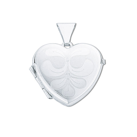 925 Sterling Silver Small Engraved Heart Shaped Locket with 18" Chain