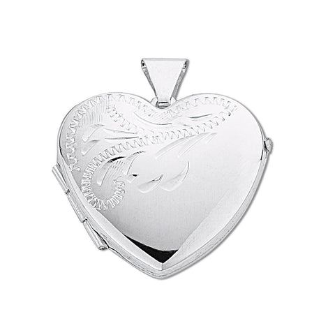 925 Sterling Silver Medium Engraved Heart Shaped Locket with Chain