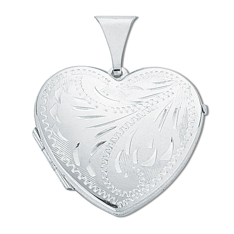 925 Sterling Silver Large Engraved Heart Shaped Locket with 18" Chain