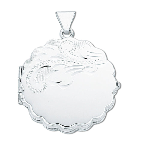 925 Sterling Silver Engraved Round Locket with 18" Chain