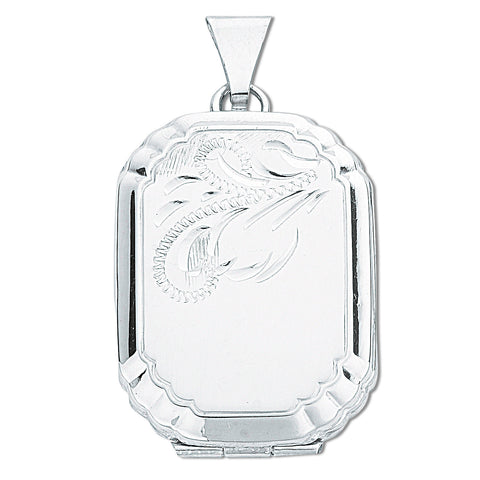 925 Sterling Silver Engraved Rectangular Shaped Locket with 18" Chain