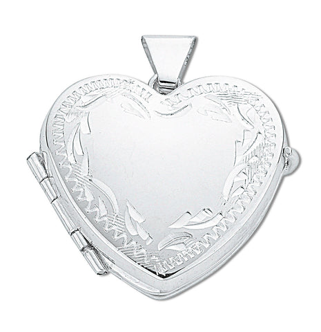 925 Sterling Silver Engraved Heart Shaped Family Locket with Chain