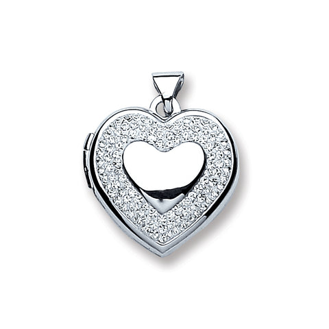 925 Sterling Silver Heart with Crystals Locket with Chain