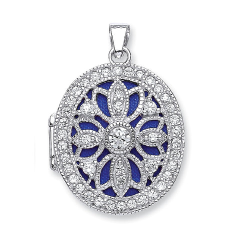 925 Sterling Silver Oval Cz Locket with Chain