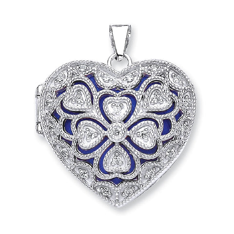 925 Sterling Silver Heart Cz Locket with Chain