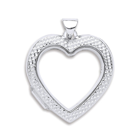 925 Sterling Silver Heart Plain & Ribbed Side Locket with 18" Chain