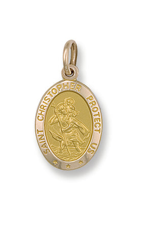9ct Yellow Gold Oval Saint Christopher Protect Us Pendant