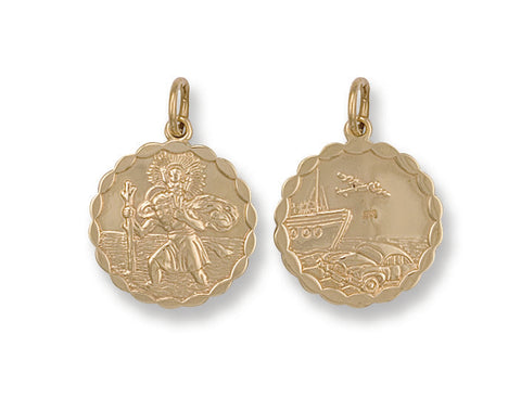 9ct Yellow Gold Double Sided Fancy St Christopher Pendant