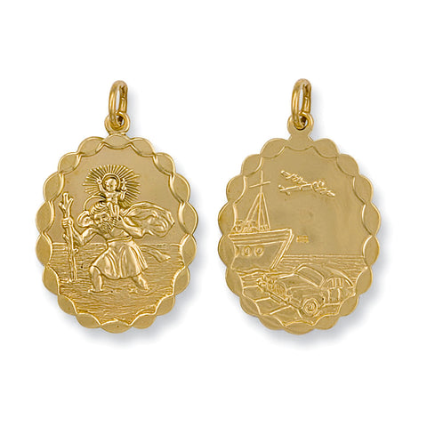 9ct Yellow Gold Double Sided Oval Shaped St Christopher Pendant