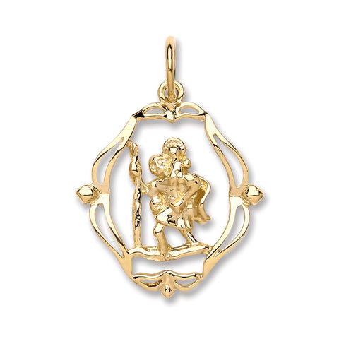 9ct Yellow Gold Oval Fancy Cut Out St Christopher Pendant