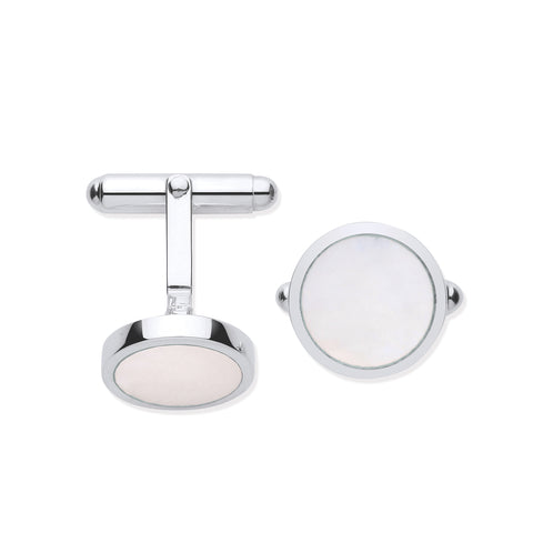925 Sterling Silver Mother of Pearl Round Cufflinks