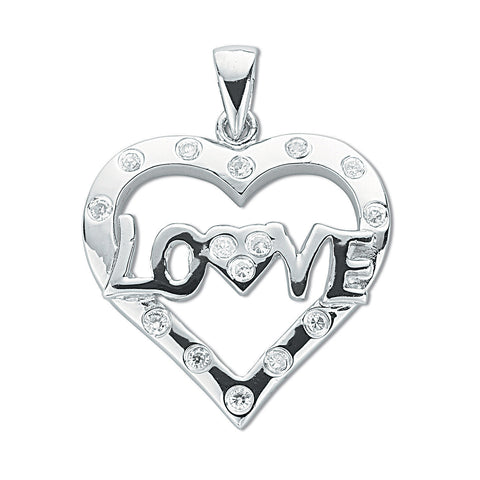 925 Sterling Silver Cz Heart Love Pendant with Chain