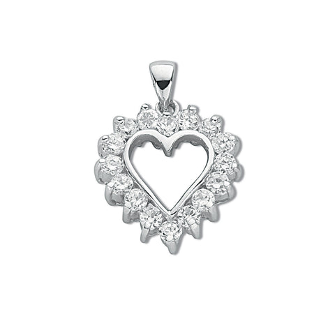 925 Sterling Silver Claw Set Cz Heart Pendant with Chain