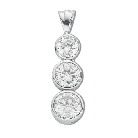 925 Sterling Silver Rubover Set Cz Trilogy Drop Pendant with Chain