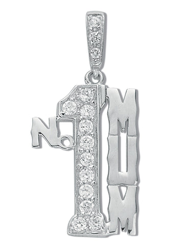 925 Sterling Silver Cz No 1 Mum Drop Pendant with Silver Curb Chain