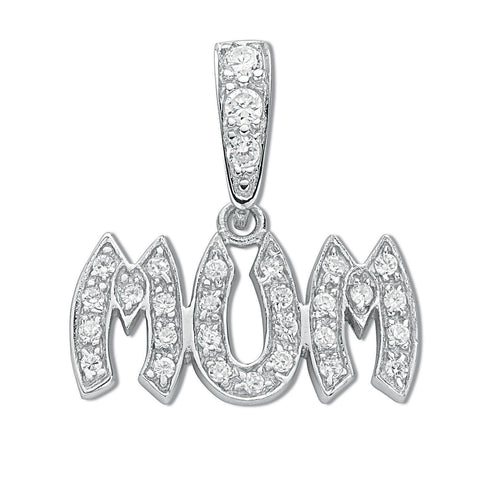 925 Sterling Silver Pave Set Cz Mum Drop Pendant with Chain