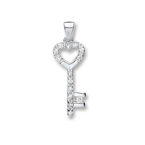 925 Sterling Silver Cubic Zirconia Key Drop Pendant with Chain
