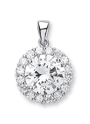 925 Sterling Silver Cubic Zirconia Cluster Drop Pendant with Chain