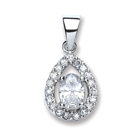 925 Sterling Silver Pear Shape Cz Pendant with Chain