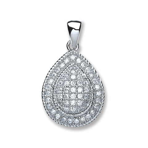 925 Sterling Silver Large Pear Shape Cz Pendant with Chain