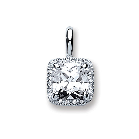925 Sterling Silver Assher Cut Pendant with Chain