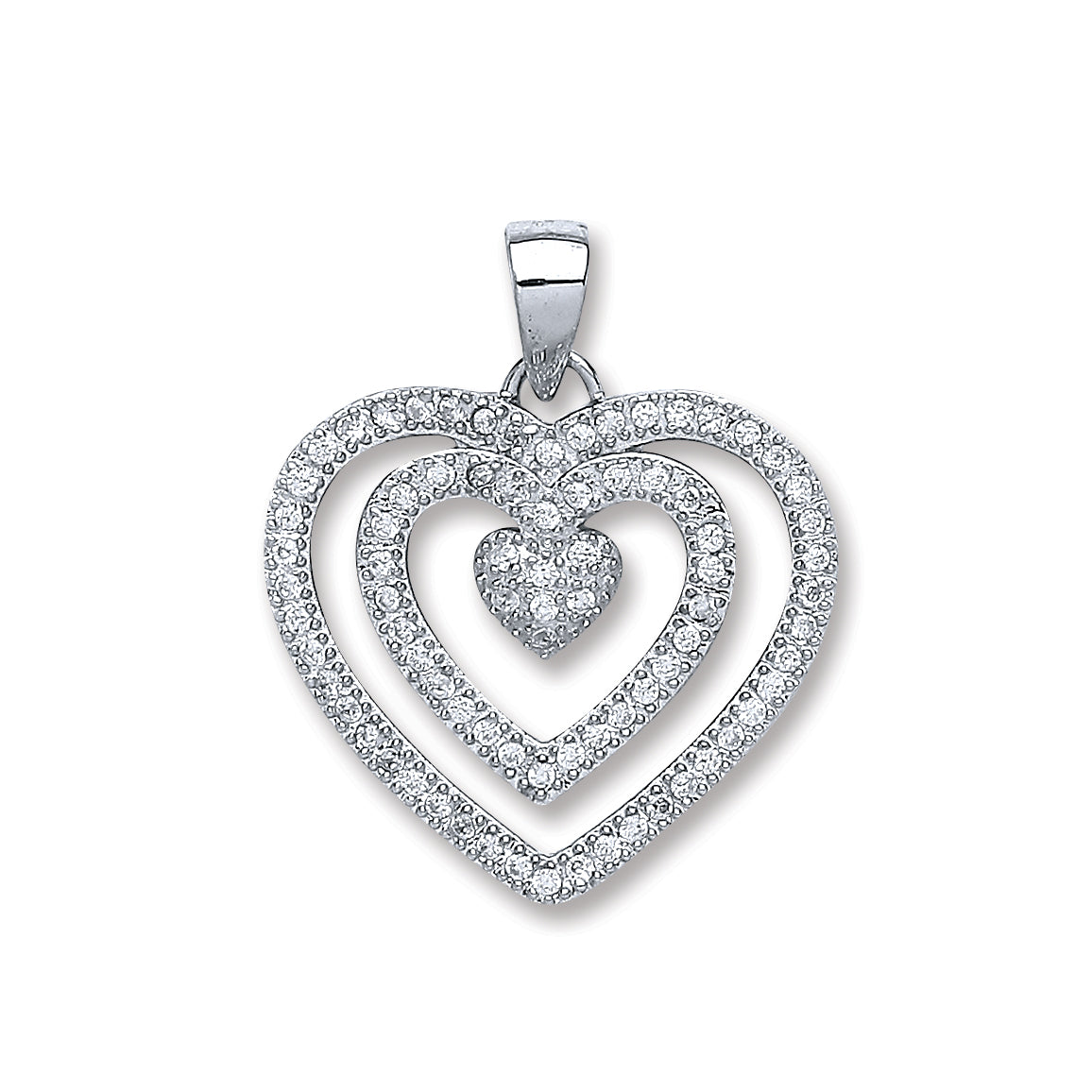 925 Sterling Silver Fancy Heart Cz Pendant with 18