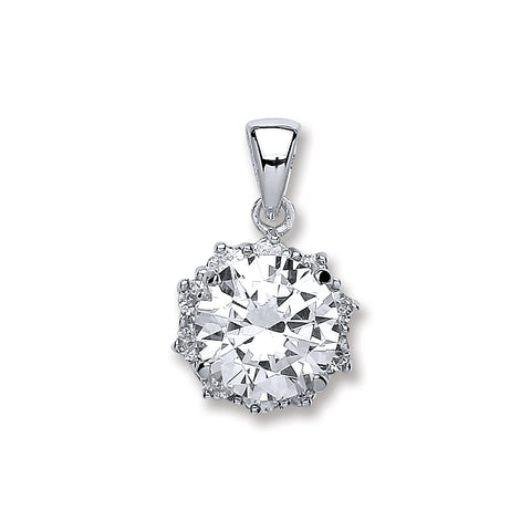 925 Sterling Silver Round Brilliant Cut Cz Pendant with Chain