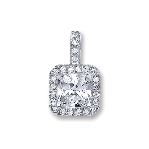 925 Sterling Silver Square Cz Pendant with Chain