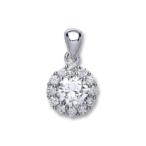925 Sterling Silver Round Cz Cluster Pendant with Chain
