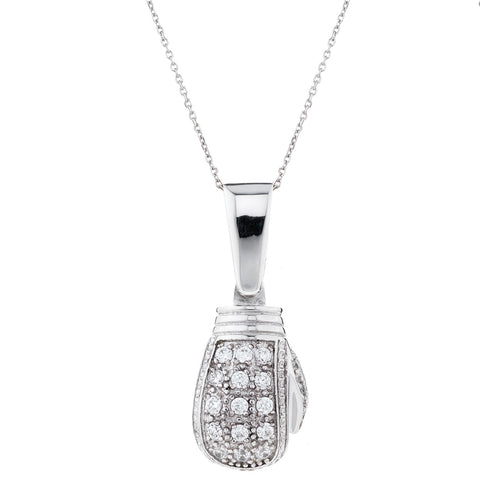 925 Sterling Silver Boxing Glove Cz Pendant with Chain