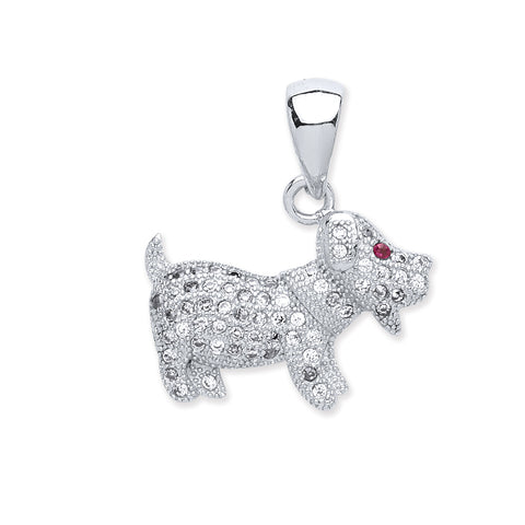 925 Sterling Silver Cz Dog Pendant with Chain