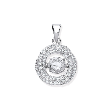 925 Sterling Silver Cz Swirl Pendant with Hanging Shimmering Cz plus 18" Chain