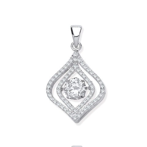925 Sterling Silver Cz Pendant with Hanging Shimering Clear Cz & Chain