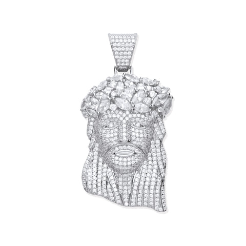 925 Sterling Silver CZ Pendant Jesus and Crown of Thorns with Chain