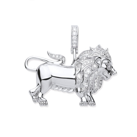 925 Sterling Silver Lion Cz Pendant with Chain