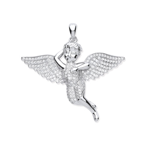 925 Sterling Silver CZ Cherub Angel Pendant with Chain