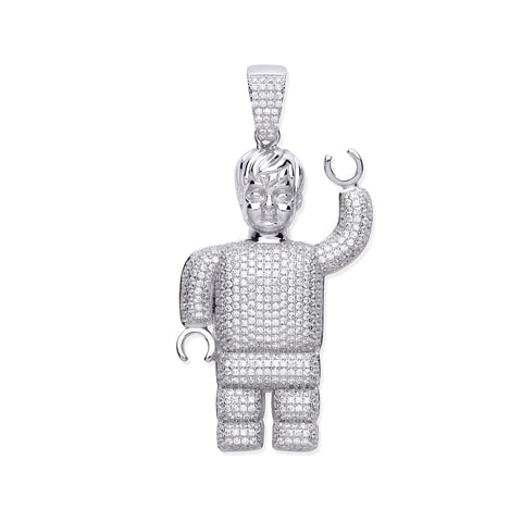 925 Sterling Silver CZ Toy Man Pendant with Chain