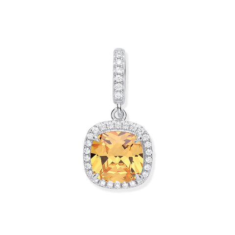925 Sterling Silver Yellow CZ Drop Pendant with Chain