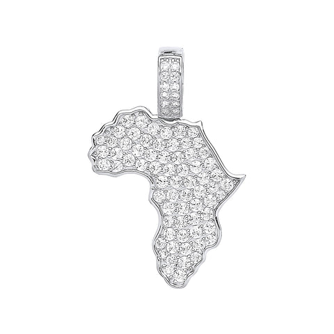 925 Sterling Silver Cz Africa Map Pendant with Chain